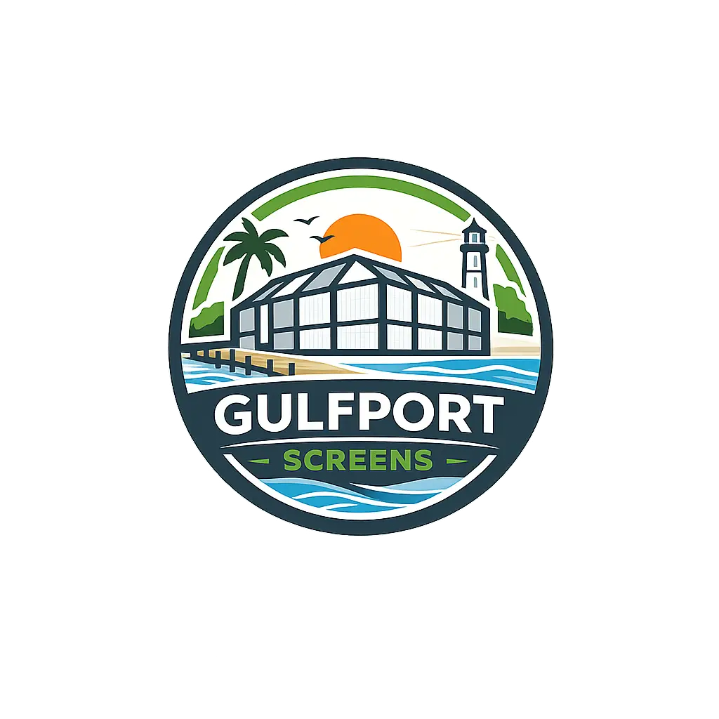 Gulfport Screens logo for patio and pool screen enclosures in Gulfport, MS